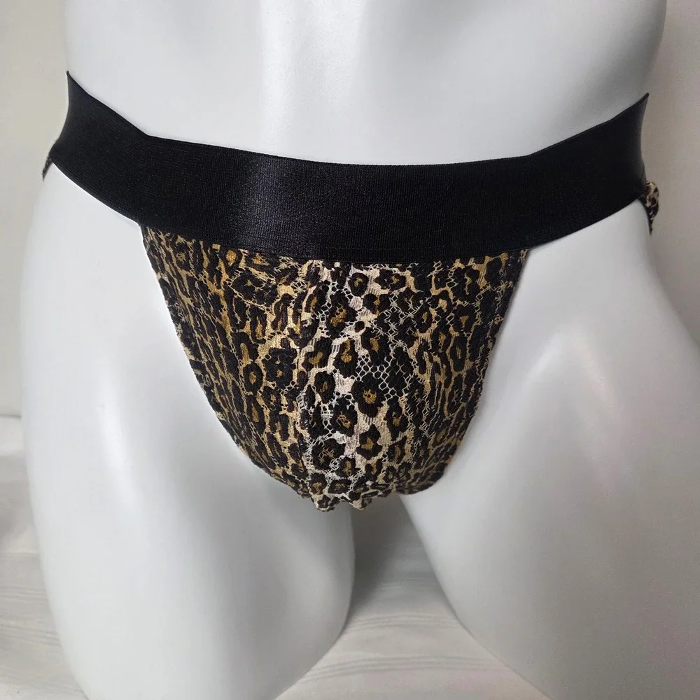 Cosabella Mens Leopard Print Lace Brief Black Elastic Waistband Animal Pattern